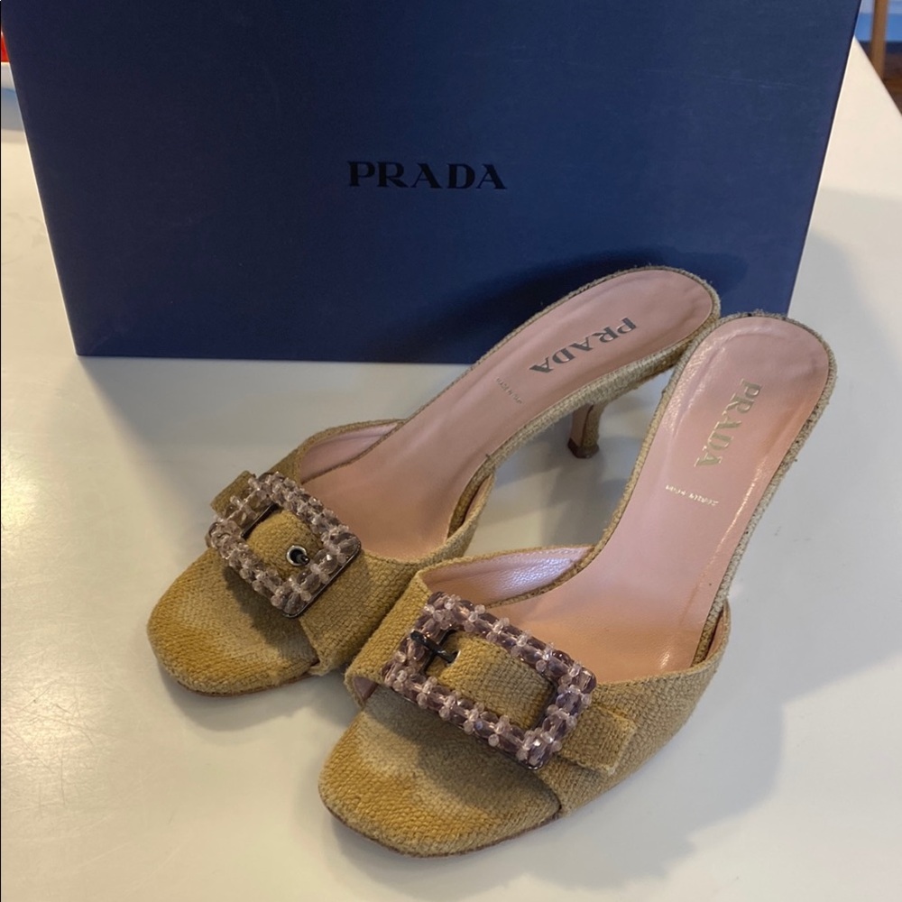 Vintage Prada Women's Tan Heeled Mules